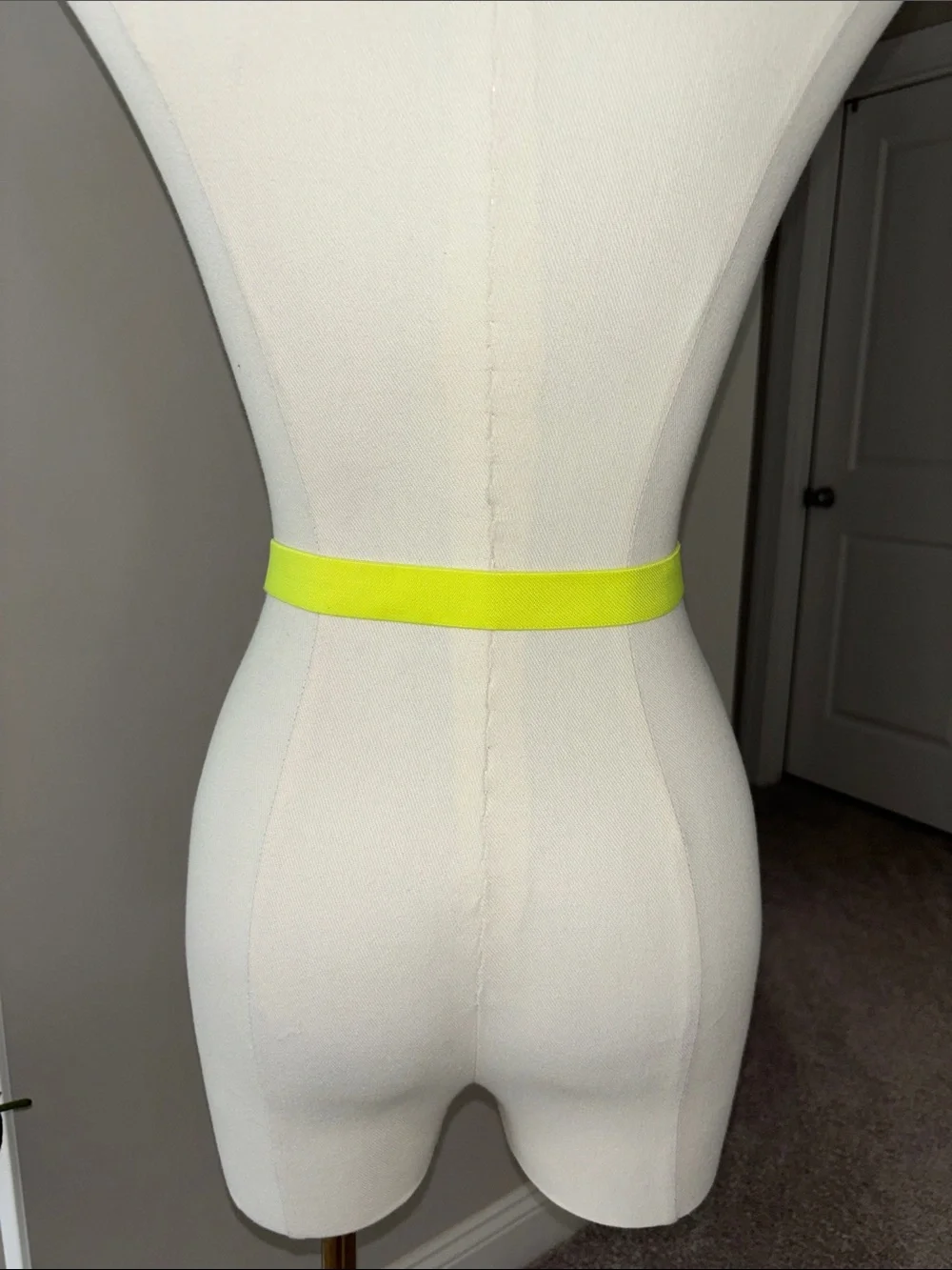 Brown Leather & Neon Yellow Elastic Waist Belt with Silver Buckle